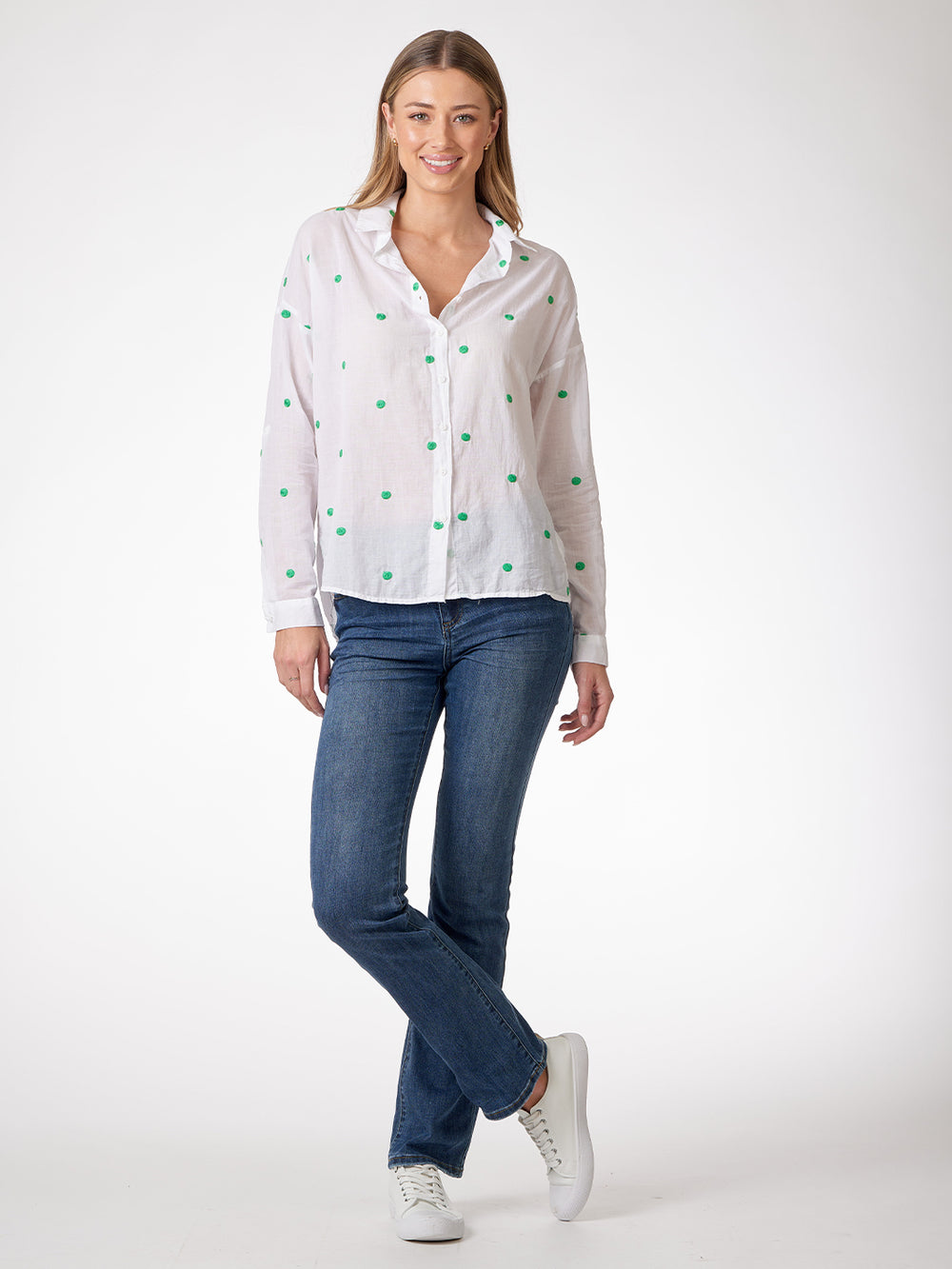 Seeing Spots Shirt - Full Body Front Facing with Movement | Bianco Jeans