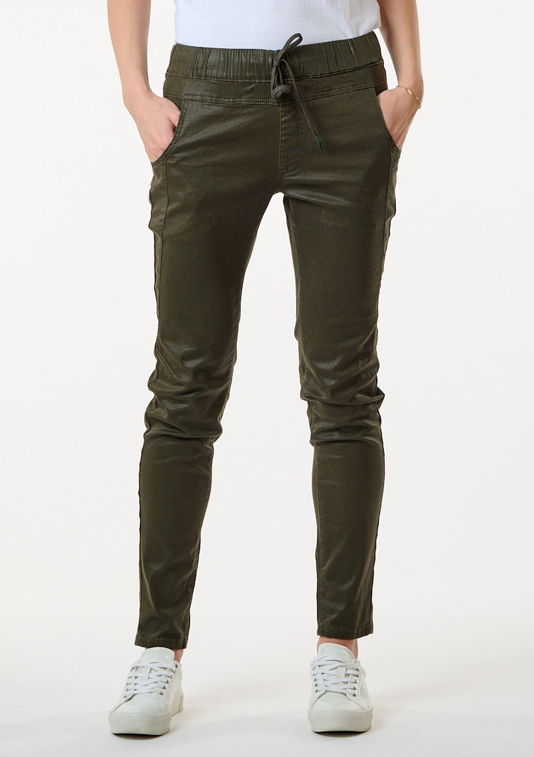 Active Pant – Olive — half body front facing image | Bianco Jeans