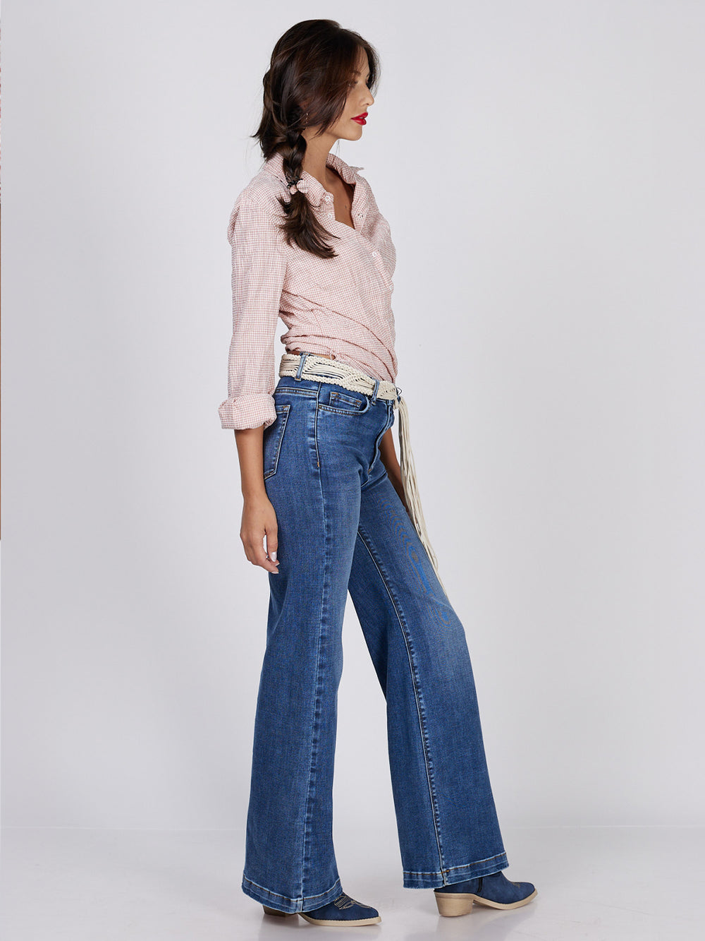 Ada Vintage Blue Flare Jean — Full Body Side Profile | Bianco Jeans