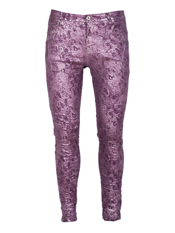 Ariella Metallic Plum Pant — front facing flat lay — Bianco Jeans