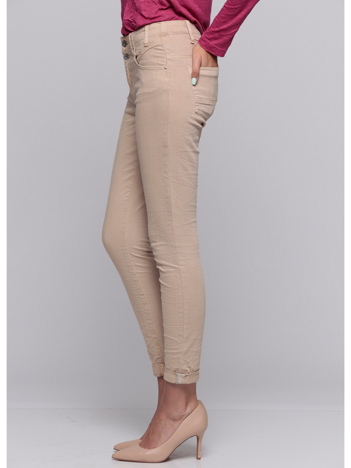 Alexis Irish Cream Boyfriend Pant — half body side profile | Bianco Jeans
