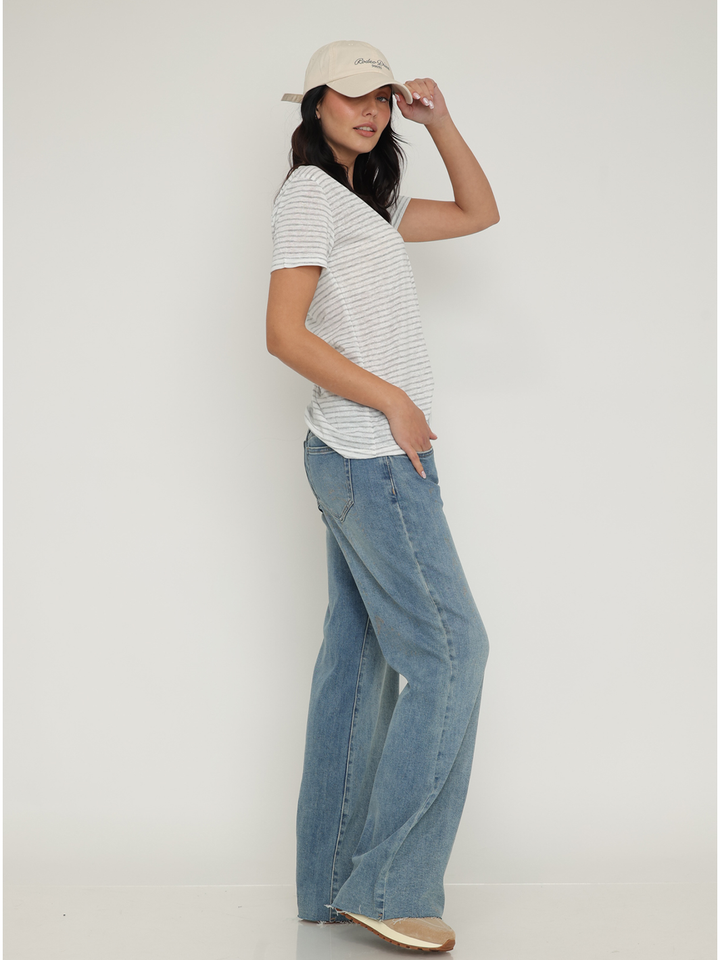Audrina Mid Blue Wide Leg Jean