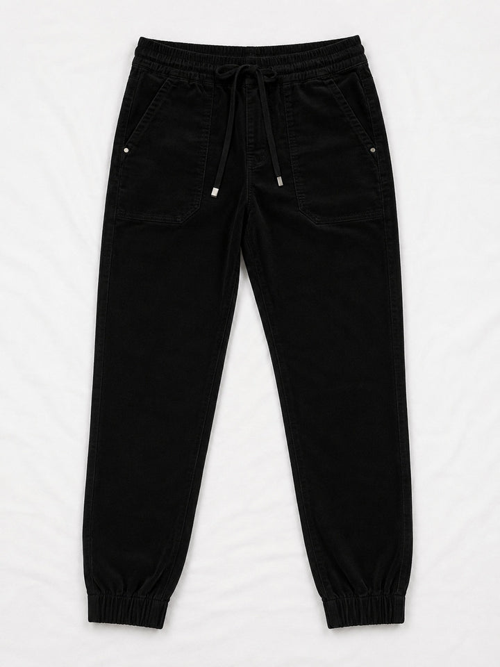 Rotem Baby Cord Jogger Pant – Black — front facing flatlay | Bianco Jeans