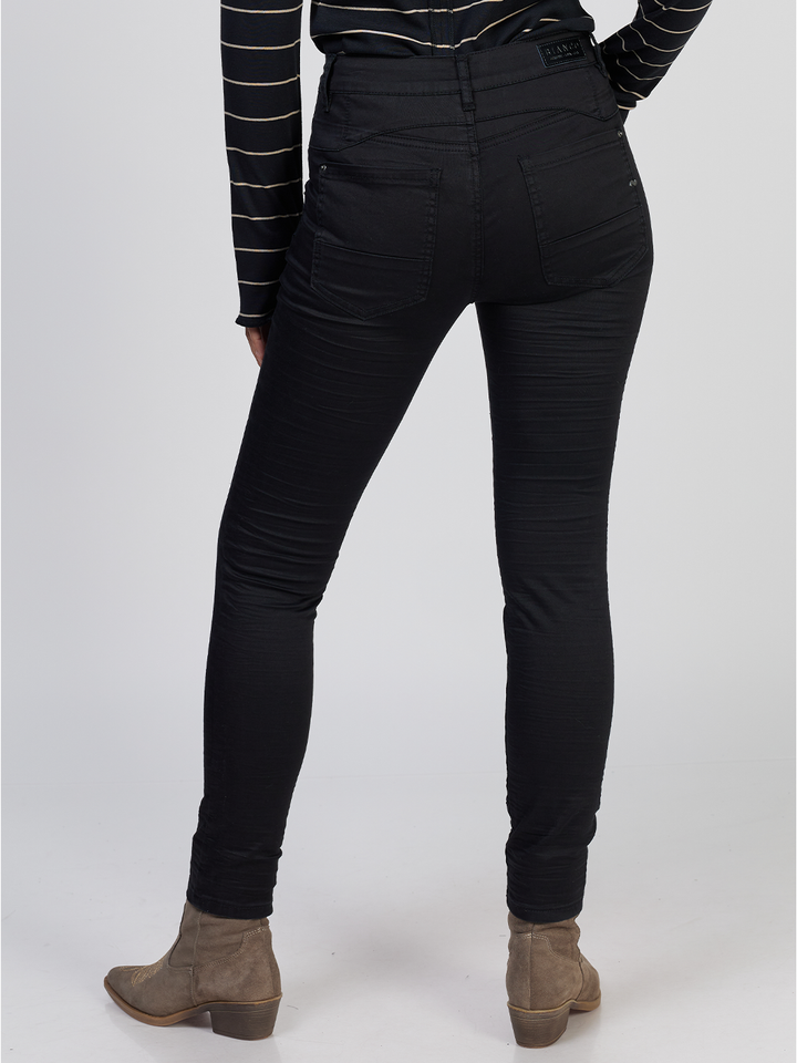 Blake Black Slim Boyfriend Pant — half body back facing image | Bianco Jeans