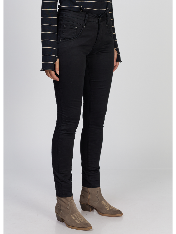Blake Black Slim Boyfriend Pant — half body side facing image | Bianco Jeans