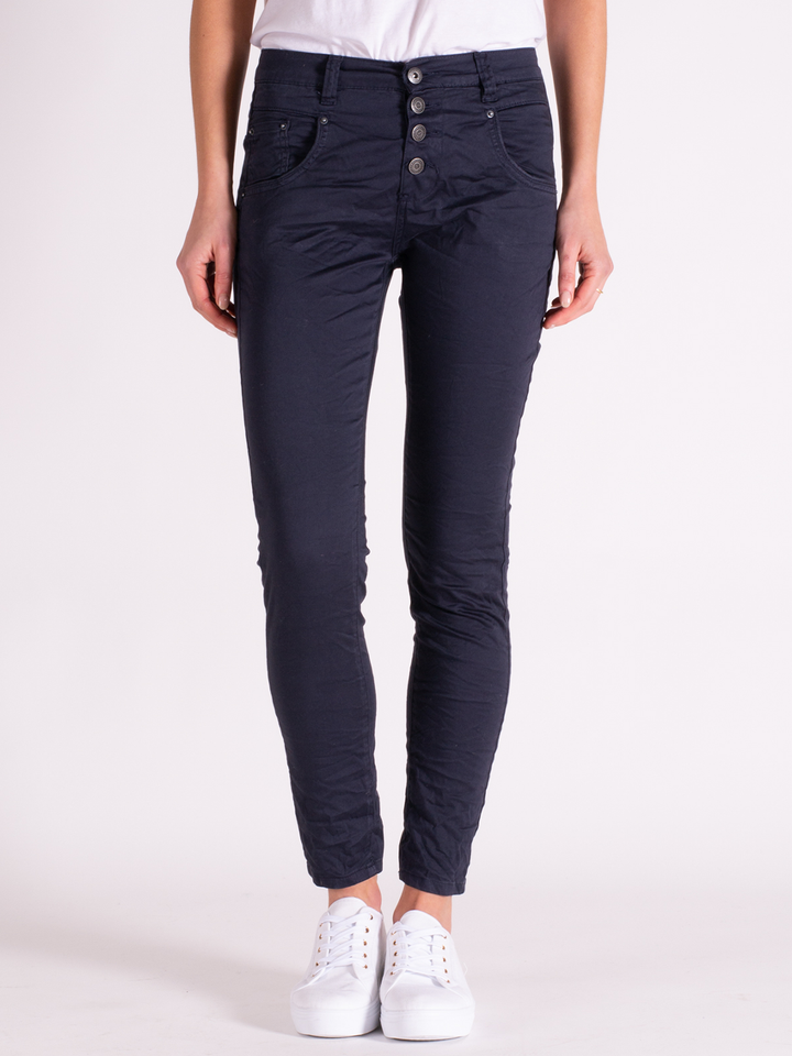 Blake Graphite Slim Boyfriend Pant — half body front facing view | Bianco Jeans