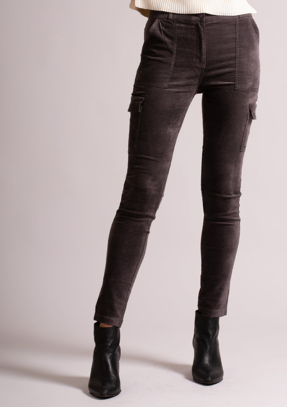 Cargo Velvet Chocolate Pant - Half Body Styled Front Facing | Bianco Jeans