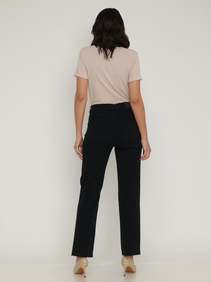 Cassie Black Straight Jean — full body back facing view | Bianco Jeans