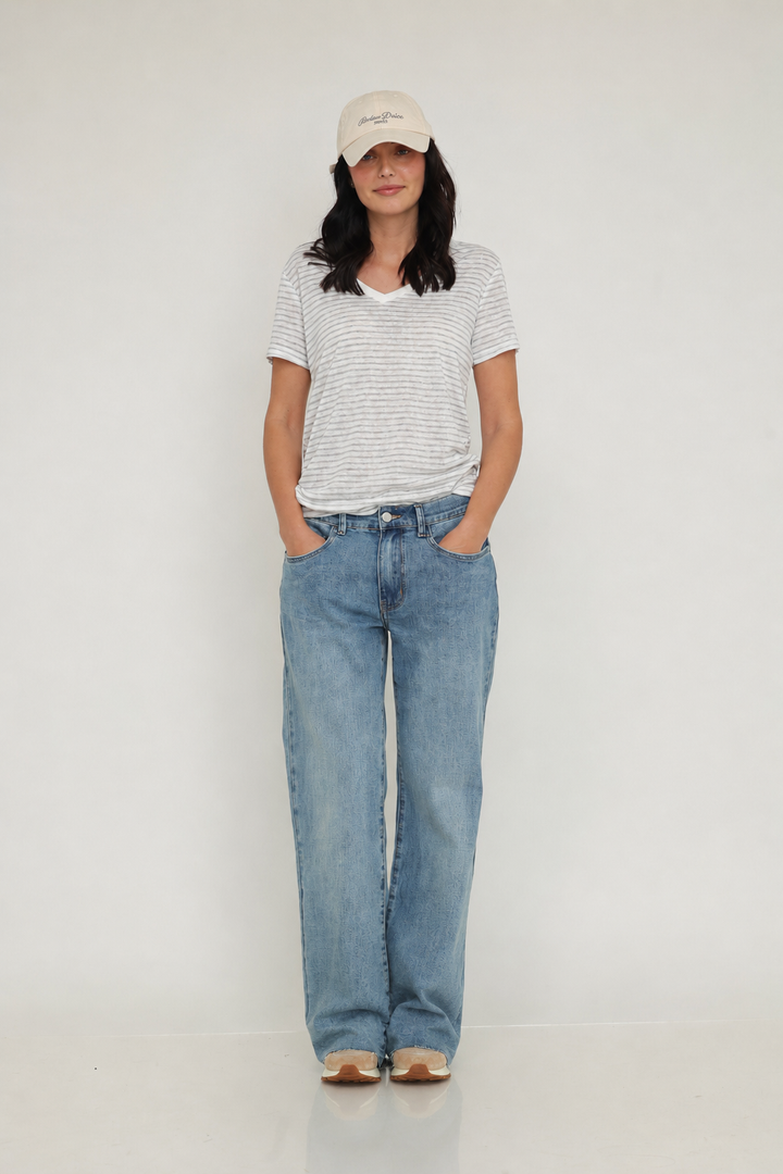 Audrina Mid Blue Wide Leg Jean