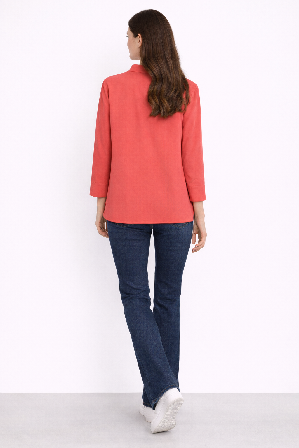 Willa Shirt Coral Red - Full Body Back View Styled | Bianco Jeans
