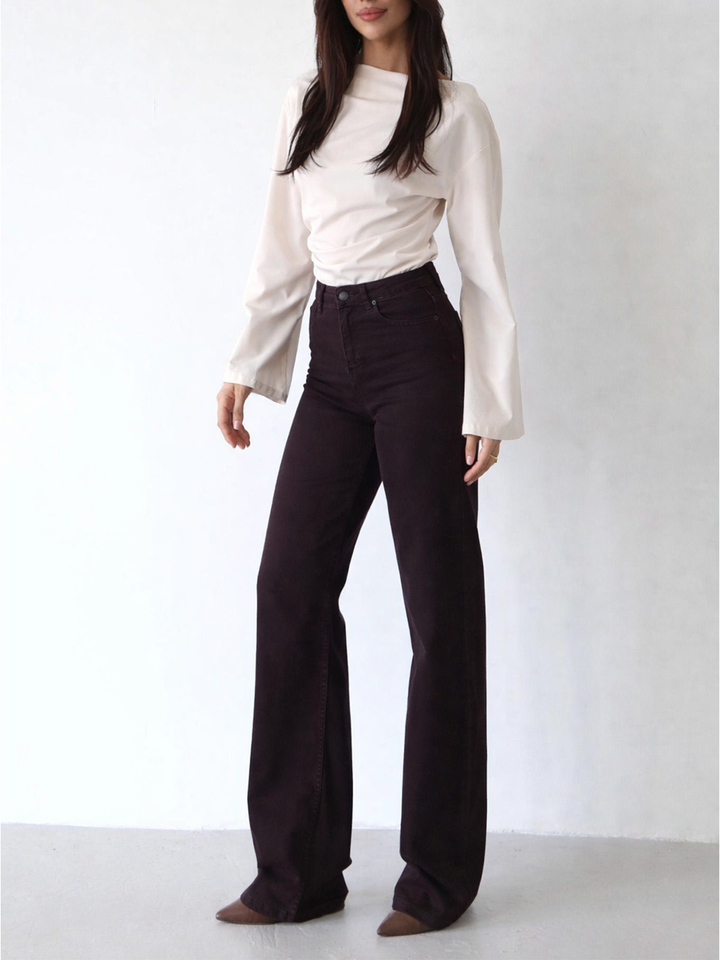 Nita Coco Wine Straight Jean - Full Body Side View Styled | Bianco Jeans