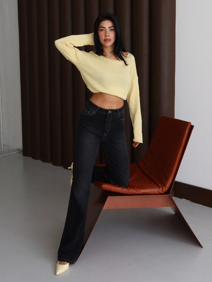 ELIA WASHED BLACK WIDE LEG JEAN