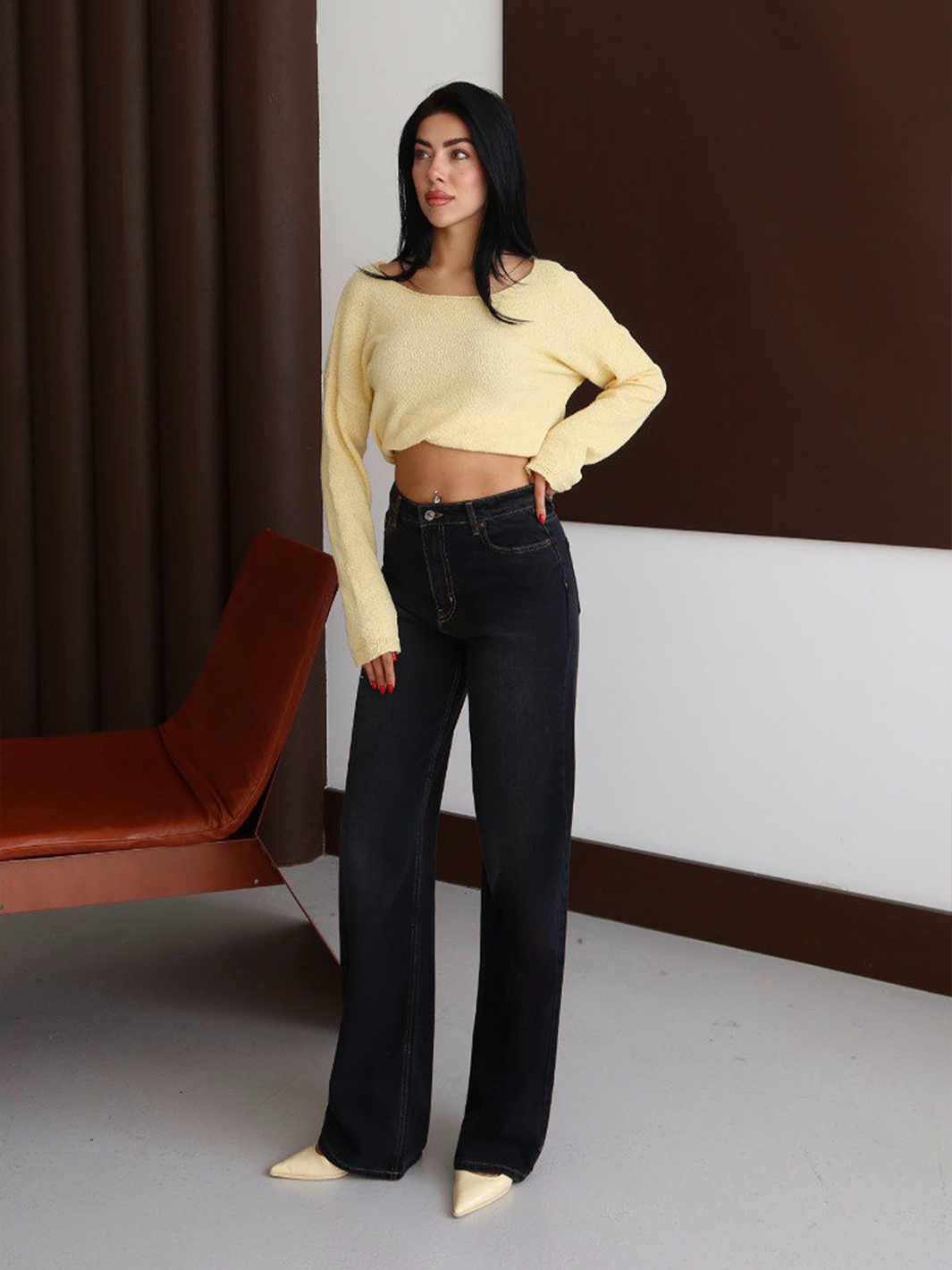 ELIA WASHED BLACK WIDE LEG JEAN