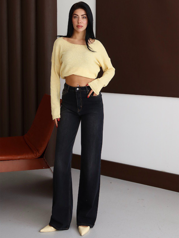 ELIA WASHED BLACK WIDE LEG JEAN