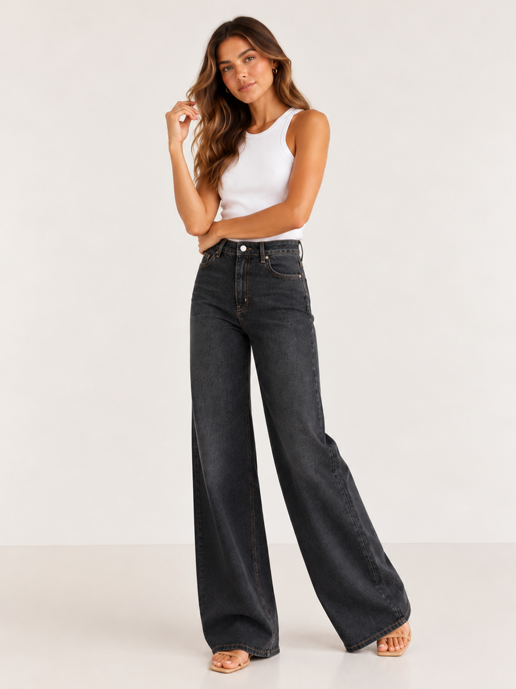 Elia Wide Leg Jean - Washed  Black