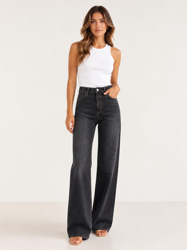 Elia Wide Leg Jean - Washed  Black