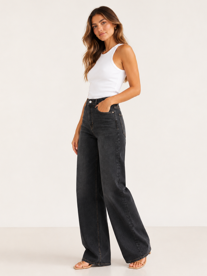 Elia Wide Leg Jean - Washed  Black