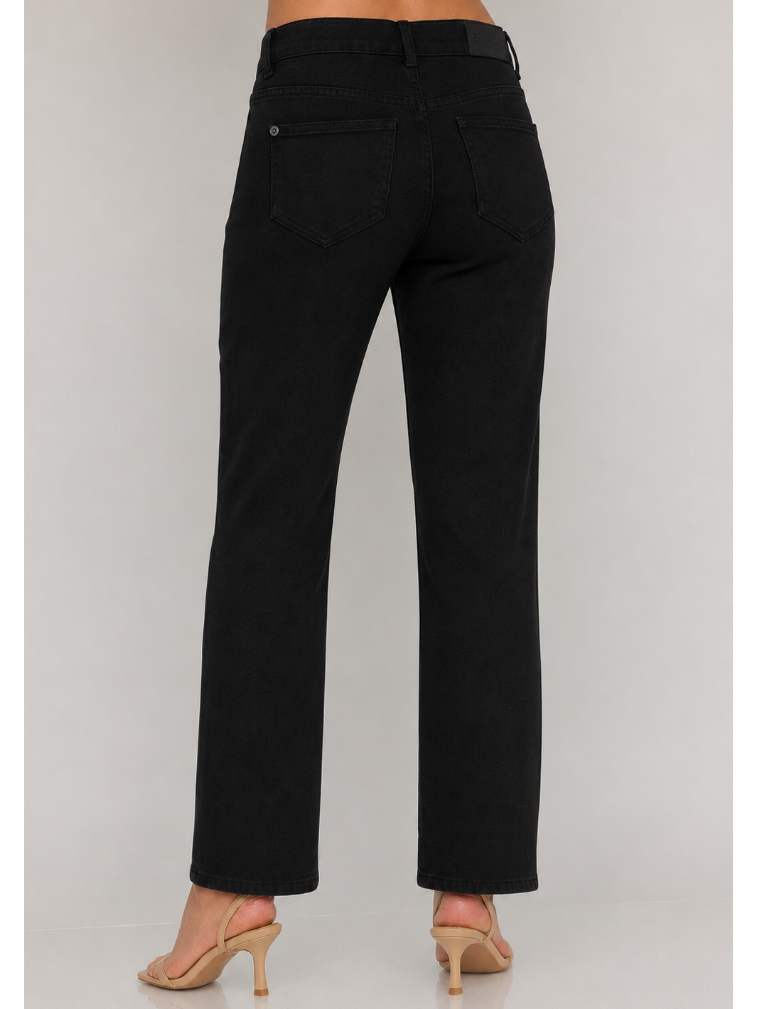 Isabella Straight Jean Black — half body back facing view, clean straight leg black denim with refined finish | Bianco Jeans