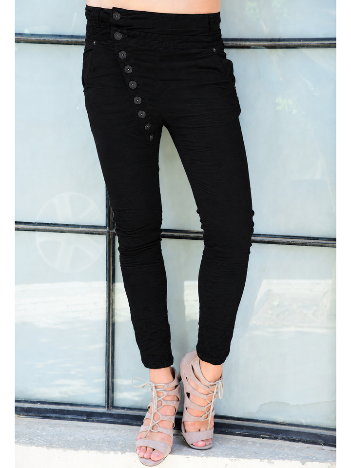 Magnolia Black Boyfriend Pant — half body front view | Bianco Jeans