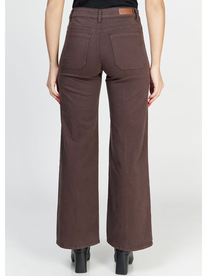 Malani Wide Leg Pant – Chocolate — half body back facing image | Bianco Jeans