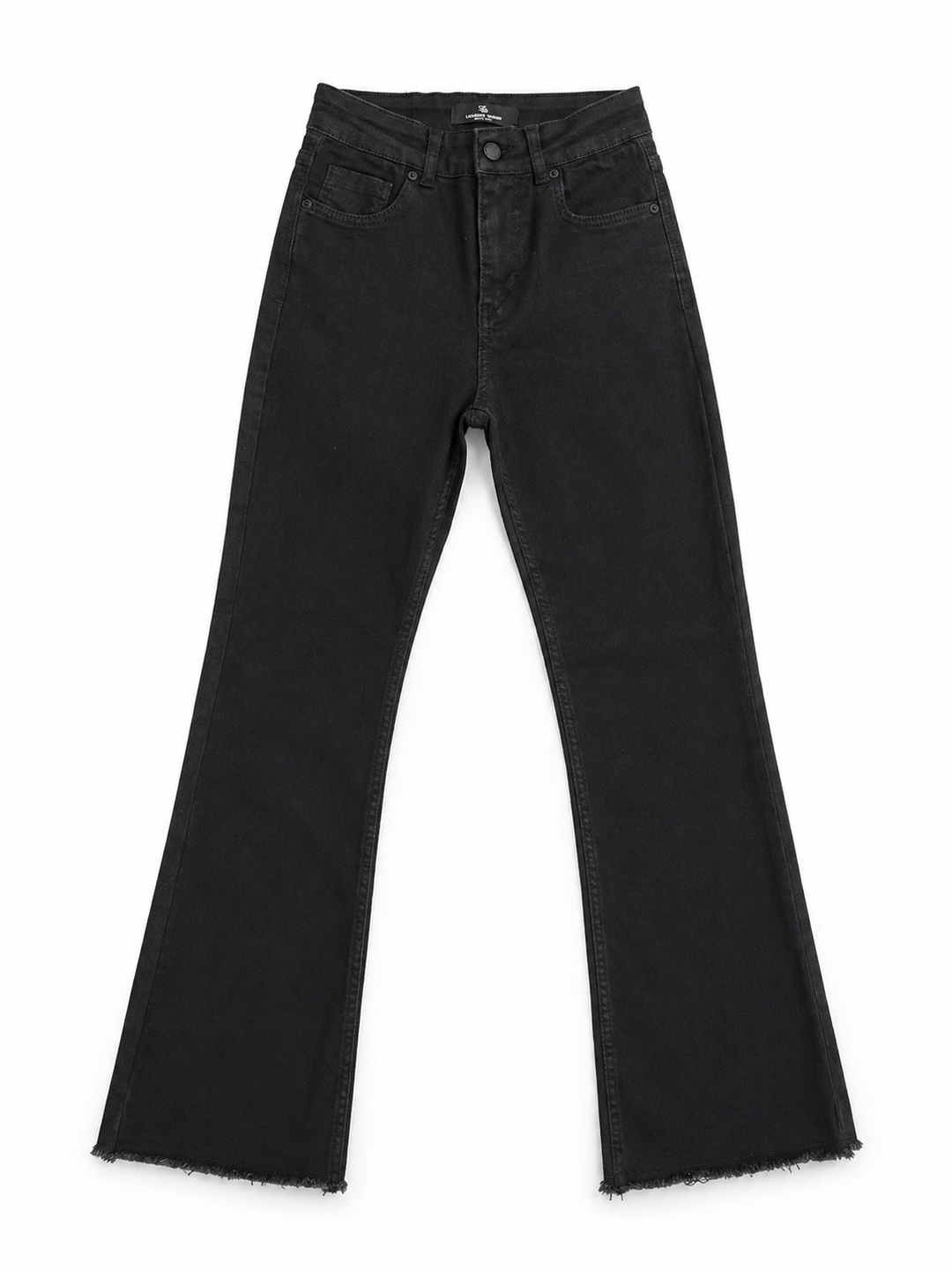Mila Mini Flare Jean in Black – front flatlay