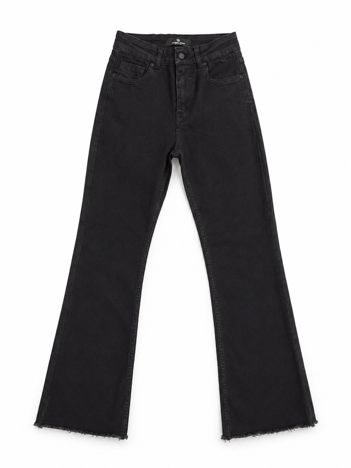 Mila Mini Flare Jean in Black – front flatlay