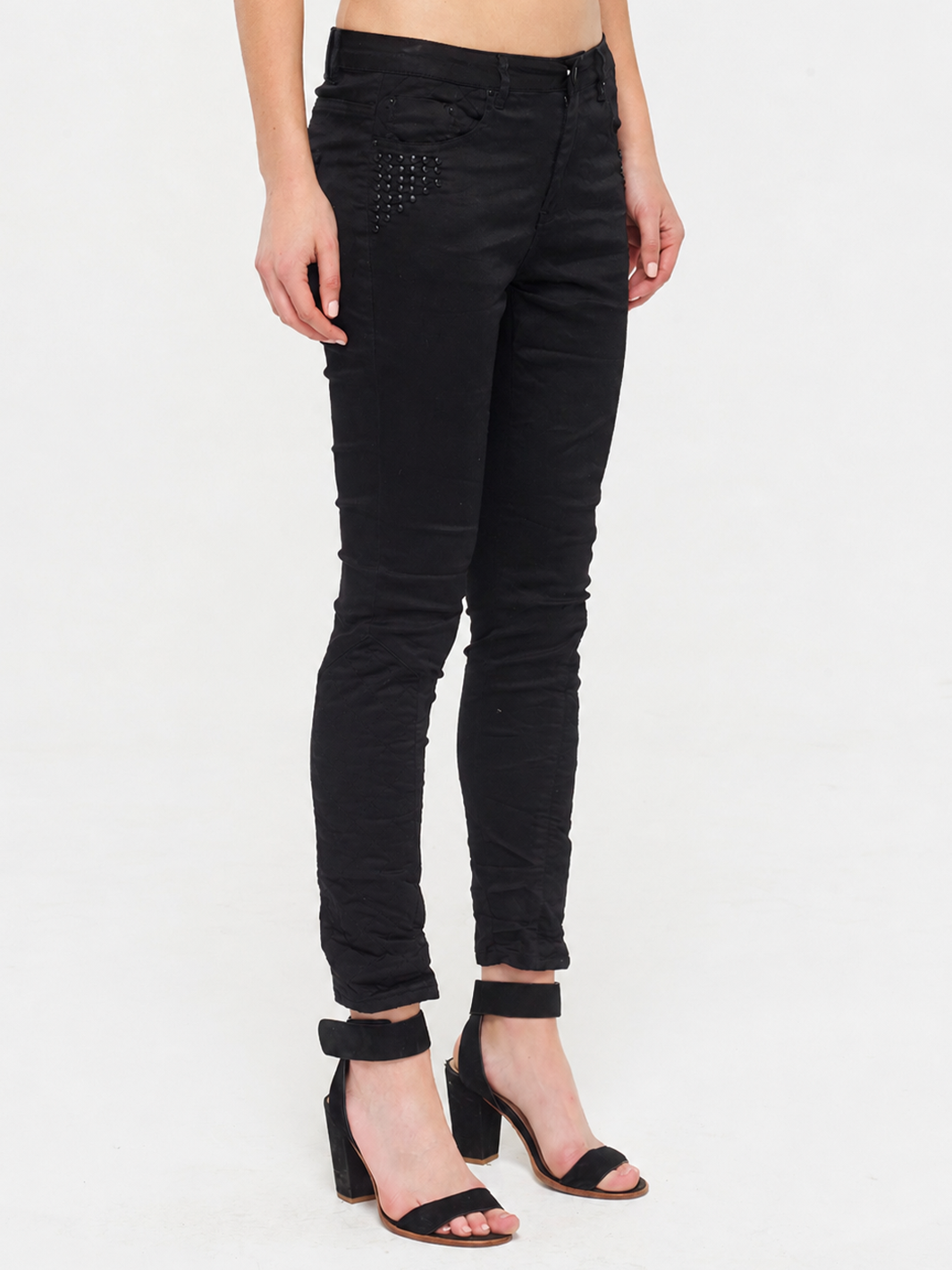 Natalie Boyfriend Pant – Black — half body side view | Bianco Jeans