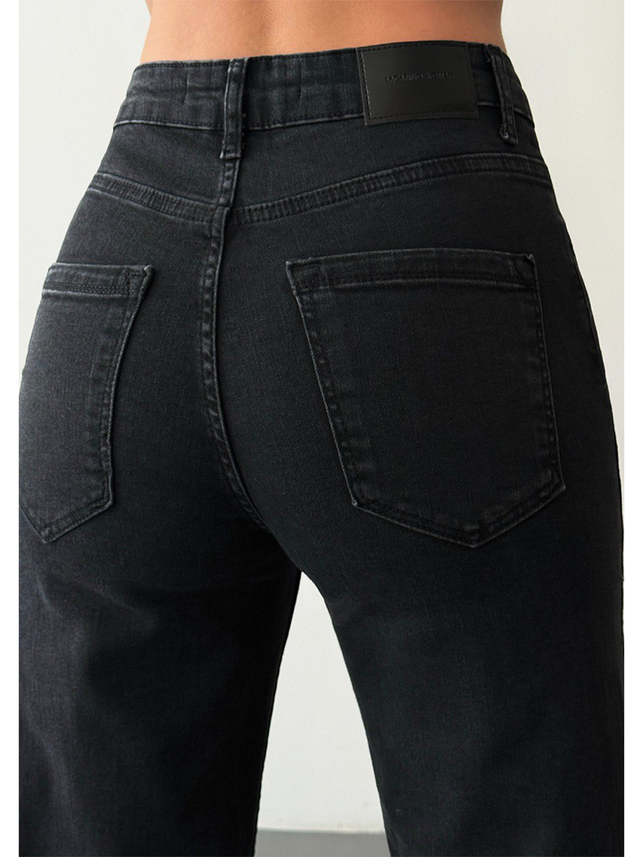Nita Charcoal Gray Straight Jean - Close Up Back Pocket and Stitching Detail | Bianco Jeans
