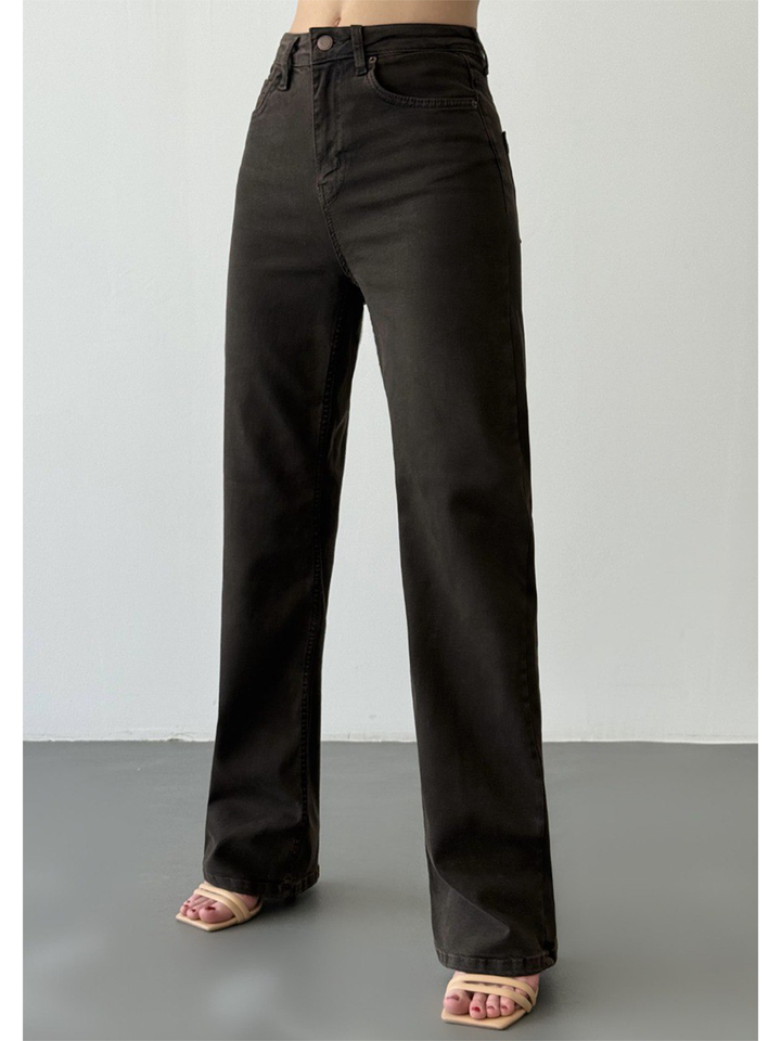 Nita Espresso Straight Jean - Half Body Side View Styled | Bianco Jeans