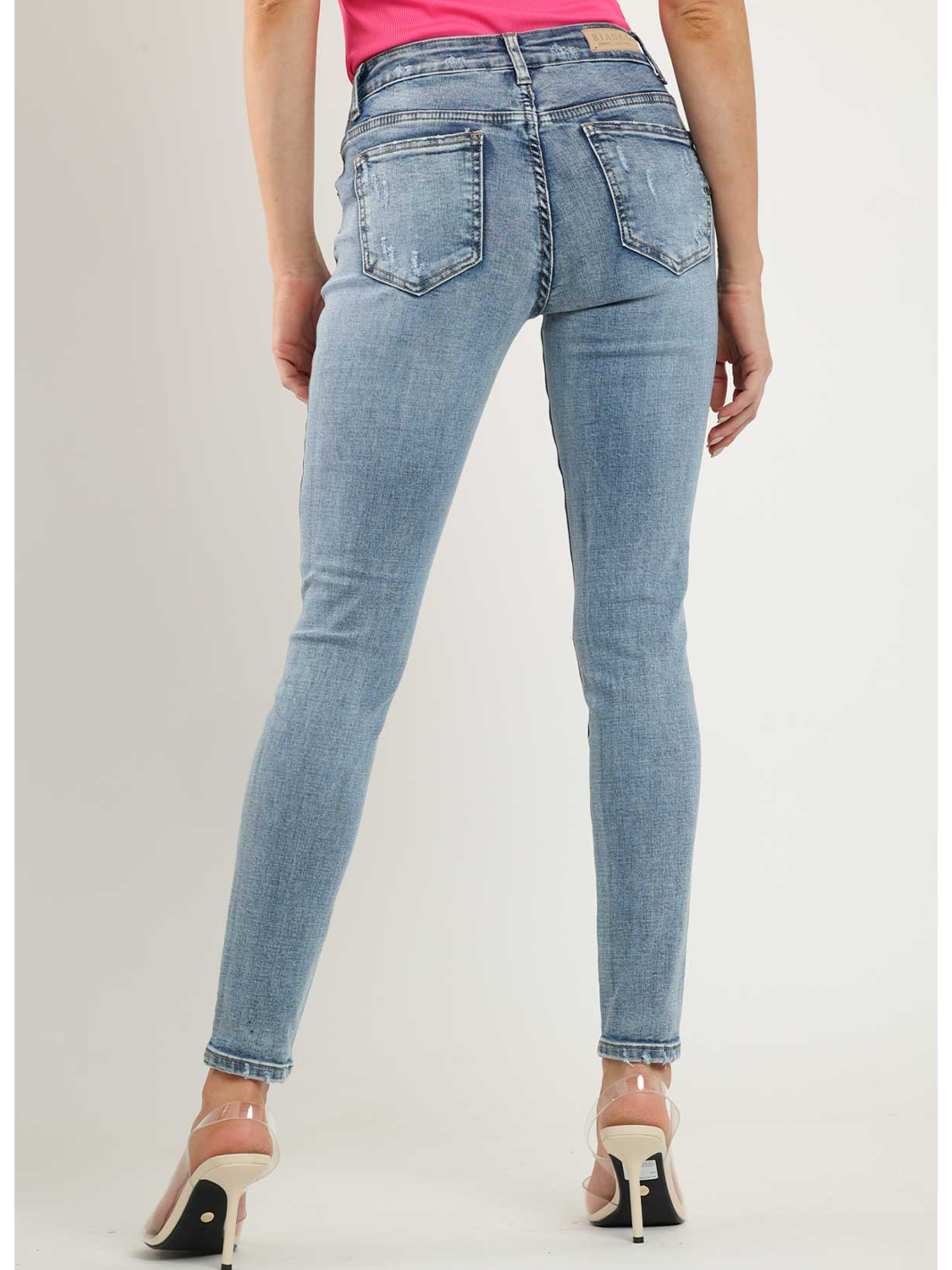 Orito Medium Blue Skinny Jean — half body back view | Bianco Jeans