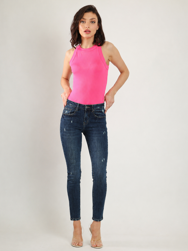 Orito Dark Wash Jean — full body front view styled | Bianco Jeans
