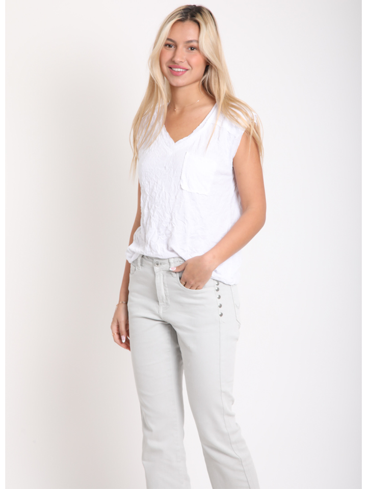 Ryan Stone Straight Leg Jean — close up styled detail shot | Bianco Jeans