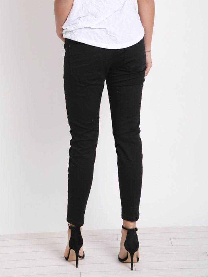 San Luis Black Jean — half body back pose showing five-pocket design on slim boyfriend black denim | Bianco Jeans