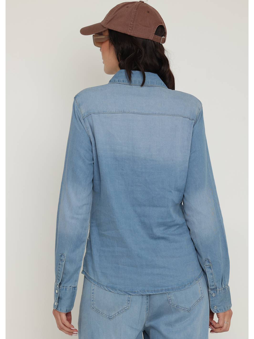 Bianca Chambray Shirt — top half body back facing view | Bianco Jeans