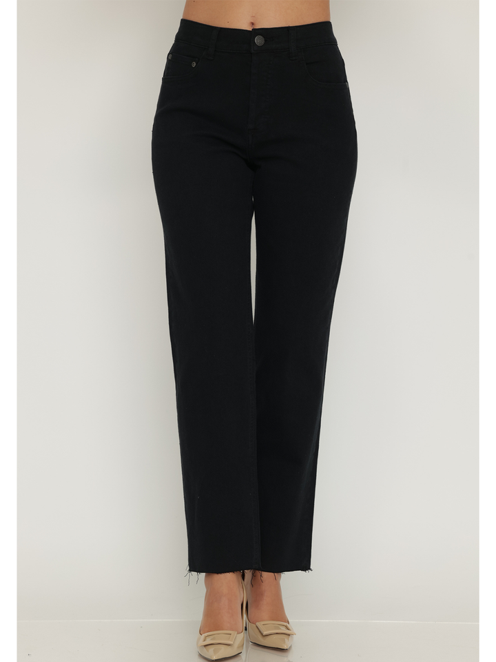 Cassie Black Straight Jean — half body front facing view | Bianco Jeans