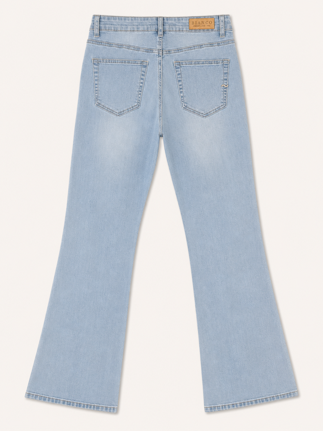 Cava Flare Jean – Ice Blue — back facing flat lay | Bianco Jeans
