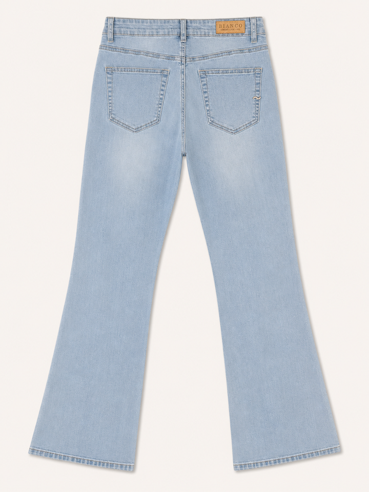 Cava Flare Jean – Ice Blue — back facing flat lay | Bianco Jeans