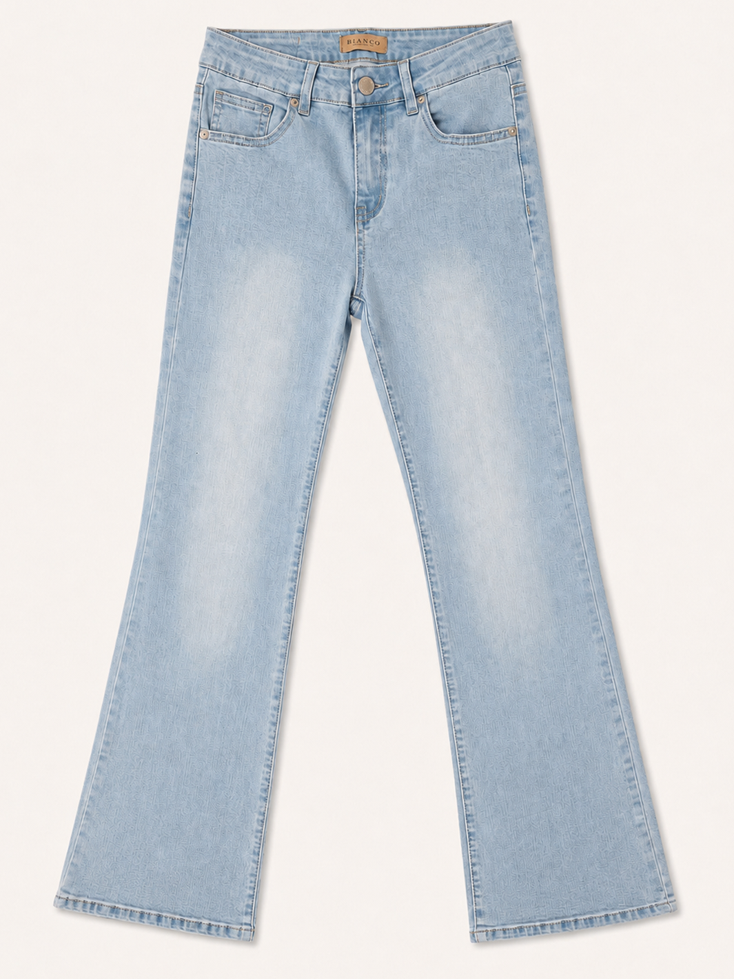 Cava Flare Jean – Ice Blue — front facing flat lay | Bianco Jeans