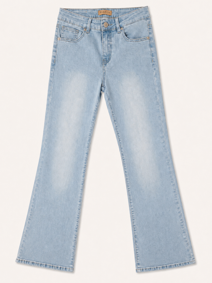 Cava Flare Jean – Ice Blue — front facing flat lay | Bianco Jeans