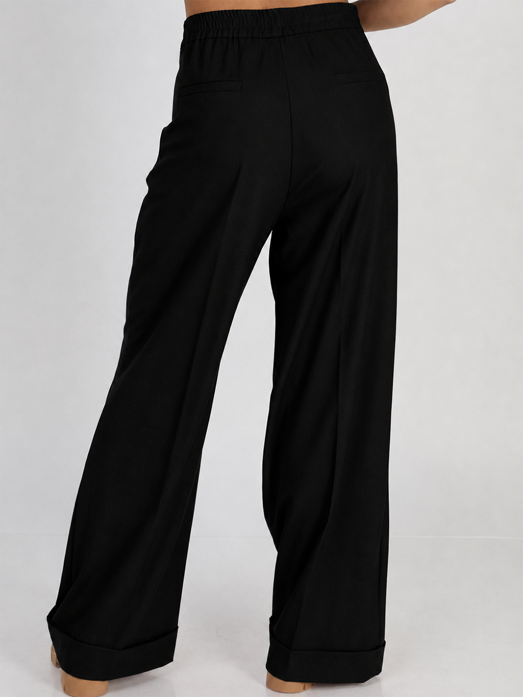 Greta Straight Leg Black Pant — half body back view | Bianco Jeans