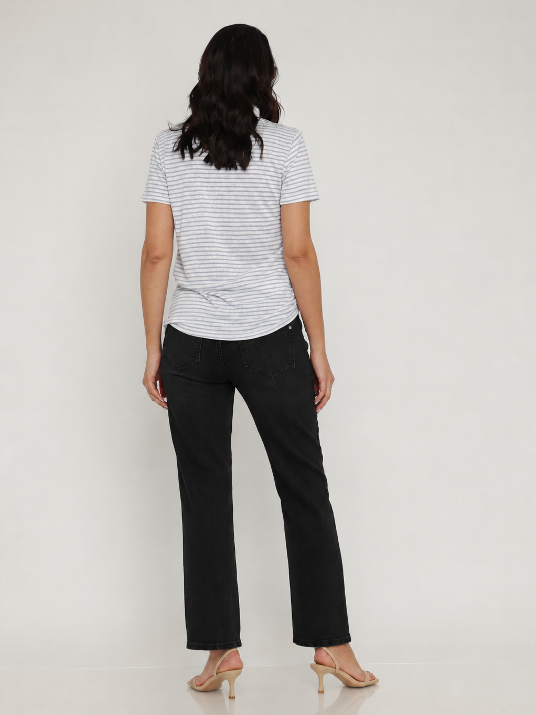 Isabella Straight Jean Black — full body back facing view, five-pocket design on premium stretch black denim | Bianco Jeans