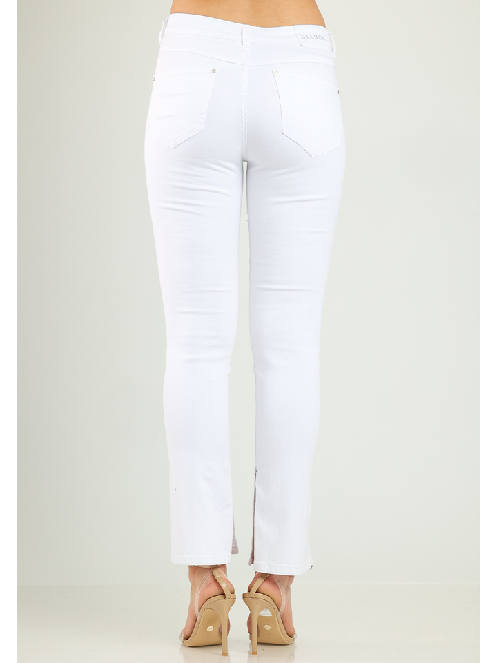 Jasmine White Jean — half body back facing view, white straight leg jean with five-pocket design | Bianco Jeans