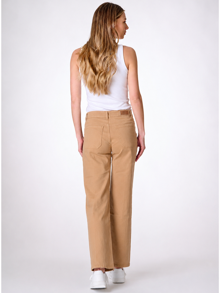 Malani Tan Wide Leg Pant — full body back facing — Bianco Jeans