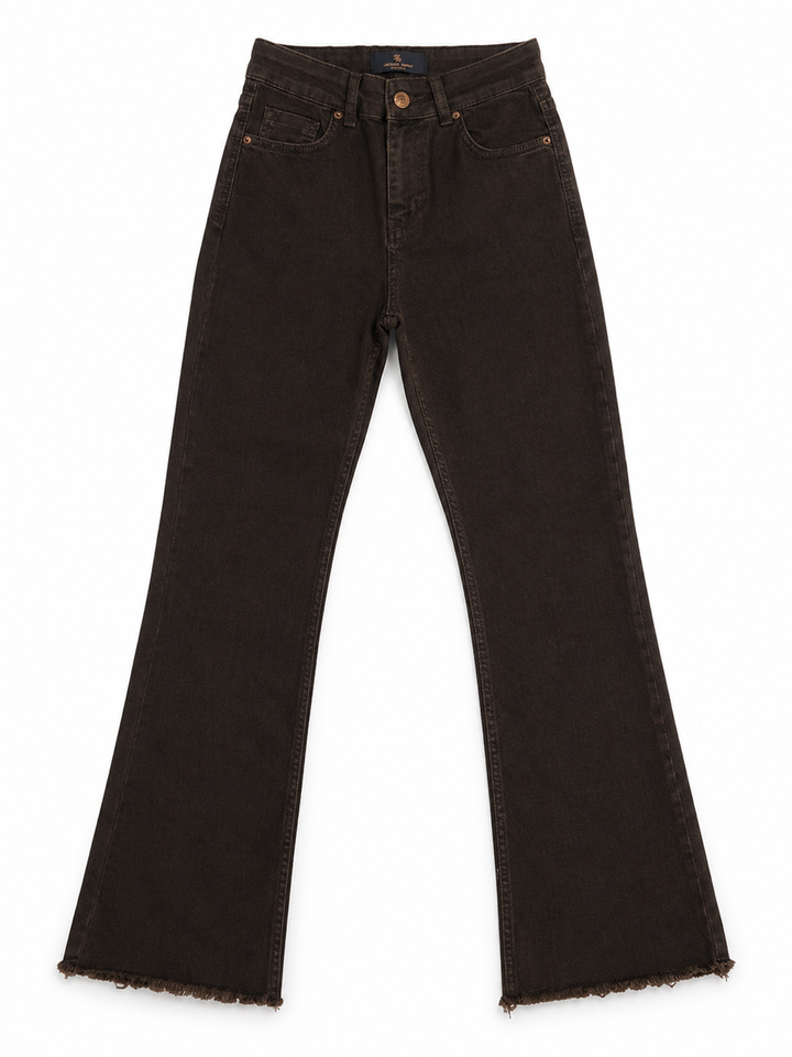 Mila Mini Flare Jean in Espresso – front view flatlay