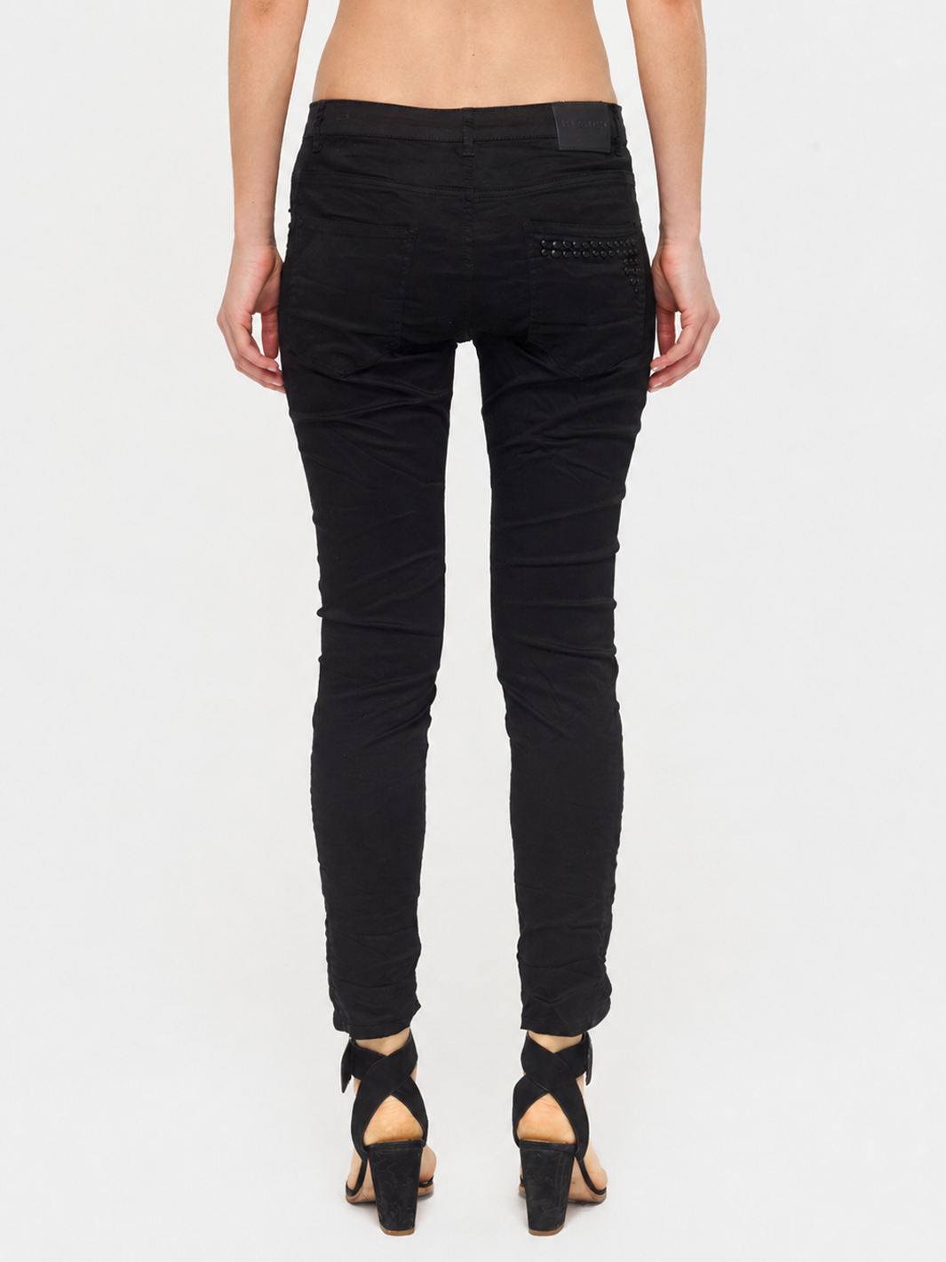 Natalie Boyfriend Pant – Black — half body back view | Bianco Jeans