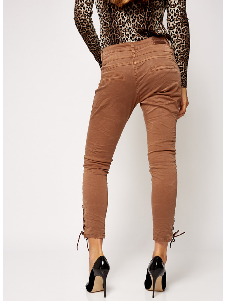 Rosario Chocolate Riding Pant — half body back view — Bianco Jeans