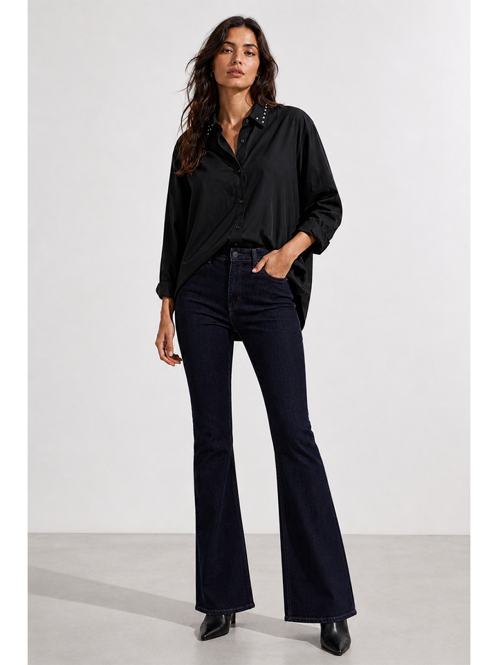 Sloane Shirt - Black - Full Body Front Facing Styled | Bianco Jeans
