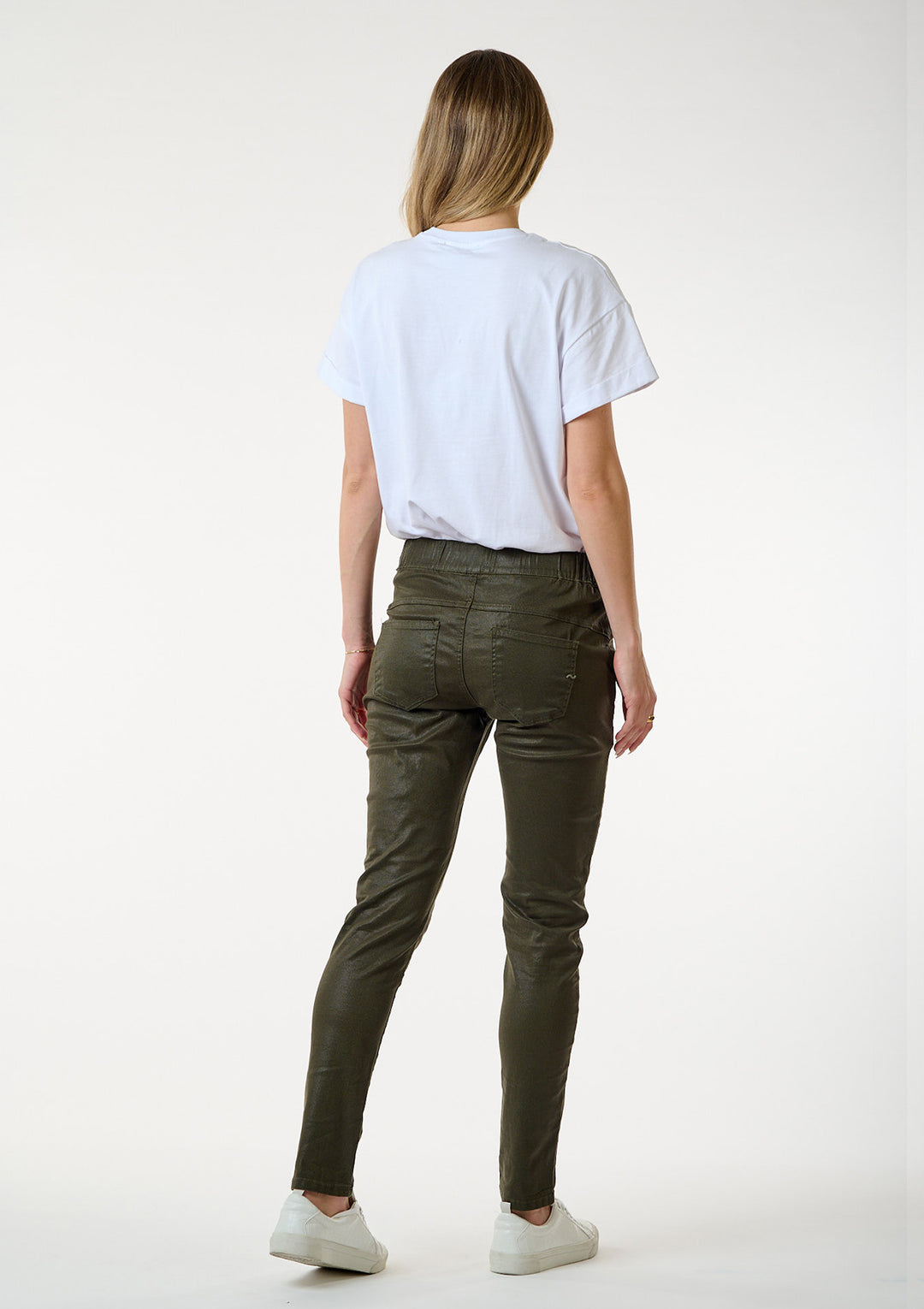 Active Pant – Olive — full body back facing image | Bianco Jeans